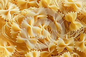 Italian pasta farfalle close-up. Food background