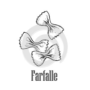 Italian pasta farfalle. Hand drawn sketch style illustration of traditional italian food. Best for menu designs and packaging. Vec