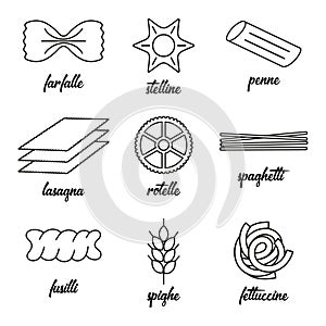 italian pasta food icon set