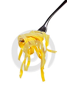 Italian pasta on fork.