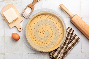 Italian pasta frolla pie crust for crostata cake photo