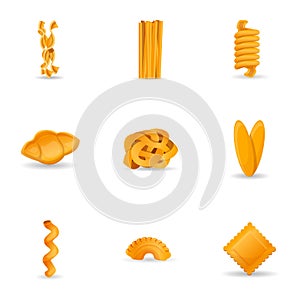 Italian pasta icon set, cartoon style