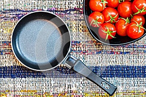 Italian pasta ingredients. Cherry tomato and spices for cooking