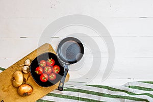 Italian pasta ingredients. Cherry tomato and spices for cooking