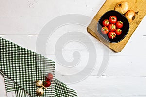 Italian pasta ingredients. Cherry tomato and spices for cooking