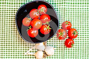 Italian pasta ingredients. Cherry tomato and spices for cooking