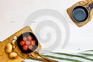 Italian pasta ingredients. Cherry tomato and spices for cooking