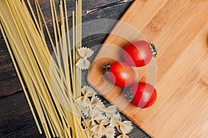 Italian pasta ingredients cooking kitchen wooden table