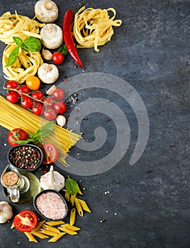 Italian pasta Ingredients, food, red, vegetarian,organic, raw ,wooden,