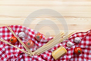 Italian pasta ingredients on the wooden table