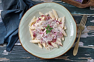 Italian pasta macaroni radicchio and cheese