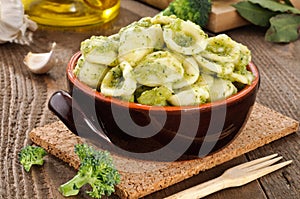 Italian pasta, orecchiette with broccoli in the bo