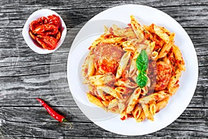 Italian Pasta Penne with noisettes and Sun-Dried Tomato Pesto