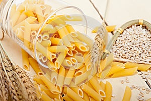 Italian pasta penne with wheat