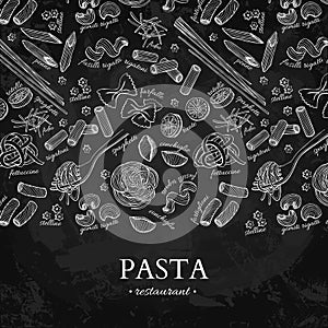 Italian pasta restaurant vector vintage illustration. Hand drawn chalkboard banner. Great for menu,