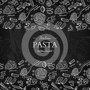 Italian pasta restaurant vector vintage illustration. Hand drawn chalkboard banner. Great for menu,