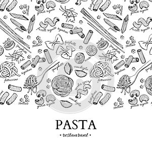 Italian pasta restaurant vector vintage illustration. Hand drawn engraved banner.