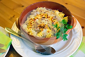 Italian pasta with sauce and parmesan cheese