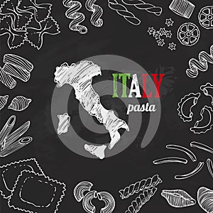 Italian pasta set, hand drawn set with Italy elements for food design