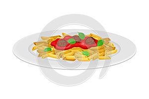 Italian Pasta with Shaped Alimentary Products with Meatballs and Tomato Sauce Vector Illustration photo