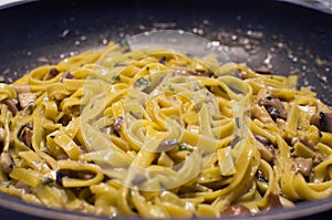 Italian pasta Tagliatelle with Mushrooms