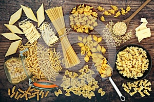 Italian Pasta Varieties on Rustic Wood