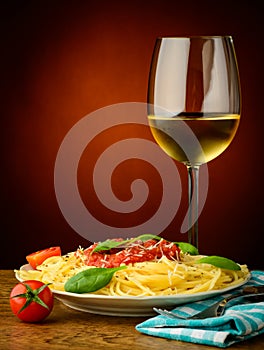 Italian pasta and white wine