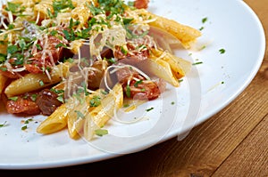 Italian Penne rigate pasta with