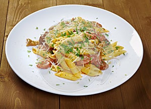 Italian Penne rigate pasta with