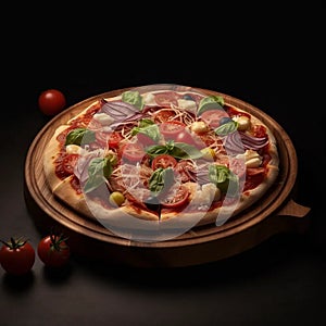 Italian pizza with cheese and tomatoes on the table close-up