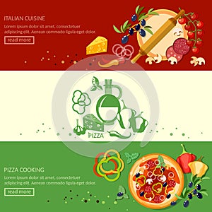 Italian pizza cooking and ingredients banners