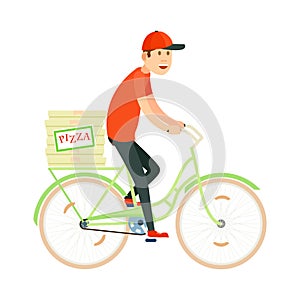 Italian pizza delivery icon with courier man