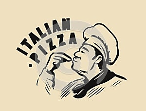 Italian pizza emblem. Chef gourmet symbol vector illustration