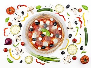 Italian pizza with its ingredients