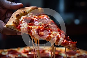 Italian pizza New-York slice fast food hot crunchy fresh tasty meal salami tomato mozzarella dinner restaurant bistro