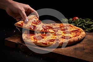 Italian pizza New-York slice fast food hot crunchy fresh tasty meal salami tomato mozzarella dinner restaurant bistro