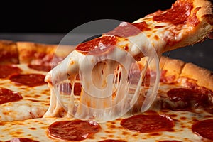 Italian pizza New-York slice fast food hot crunchy fresh tasty meal salami tomato mozzarella dinner restaurant bistro