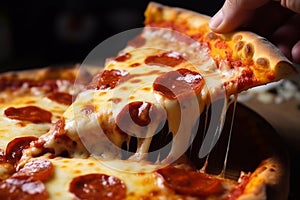 Italian pizza New-York slice fast food hot crunchy fresh tasty meal salami tomato mozzarella dinner restaurant bistro