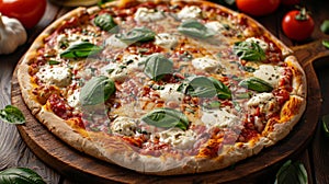 italian pizza recipe, an authentic italian pizza featuring a thin crust, savory tomato sauce, melted mozzarella, and
