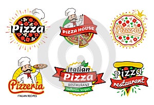 Italian Pizza Restaurant Logos Vector Illustration