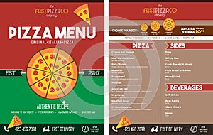 Italian Pizza Restaurant Menu - Front and Back