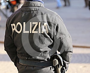 Italian policeman during an anti-terrorist patrol on the streets