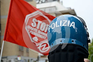 An Italian policeman during a demonstration