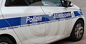 Italian Polizia Municipale car parked in Bologna city center. Italy