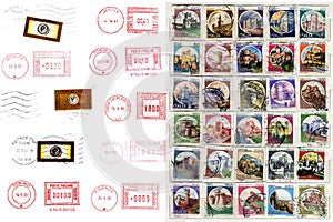 Italian postmarks, labels, post stamps