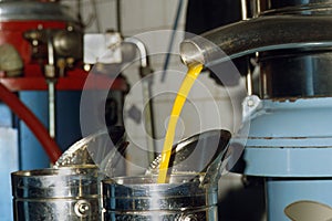 Italian products. Crude extra virgin oil after pressing the olives is separated from the water by centrifugation