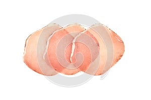 Italian prosciutto or jamon. Isolated on white background. Raw ham.