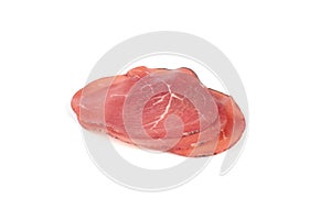 Italian prosciutto or jamon. Isolated on white background. Raw ham.