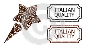 Italian Quality Textured Seal Stamps with Notches and Starting Star Mosaic of Coffee Seeds