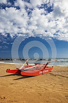 Italian red rescue boat